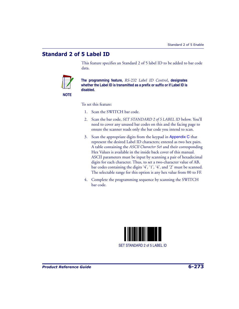 Standard 2 of 5 label id, Standard 2 of 5 label id -273 | Datalogic Scanning 9500 User Manual | Page 389 / 460