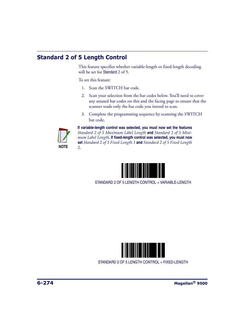 Standard 2 of 5 length control, Standard 2 of 5 length control -274 | Datalogic Scanning 9500 User Manual | Page 390 / 460