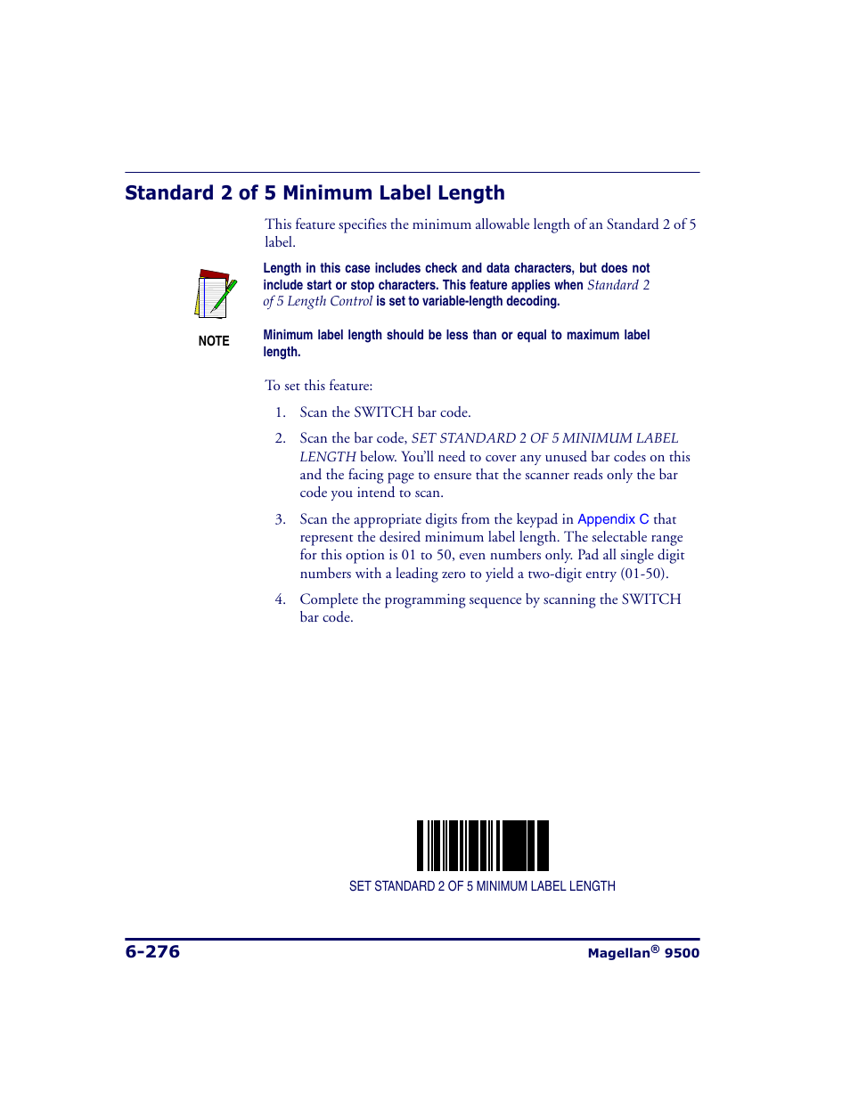 Standard 2 of 5 minimum label length, Standard 2 of 5 minimum label length -276 | Datalogic Scanning 9500 User Manual | Page 392 / 460