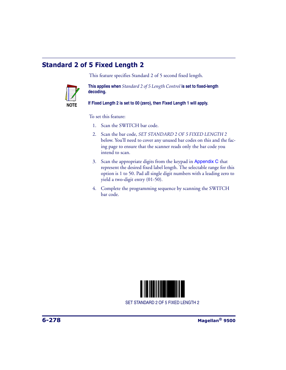 Standard 2 of 5 fixed length 2, Standard 2 of 5 fixed length 2 -278, Standard 2 of 5 fixed length | Datalogic Scanning 9500 User Manual | Page 394 / 460