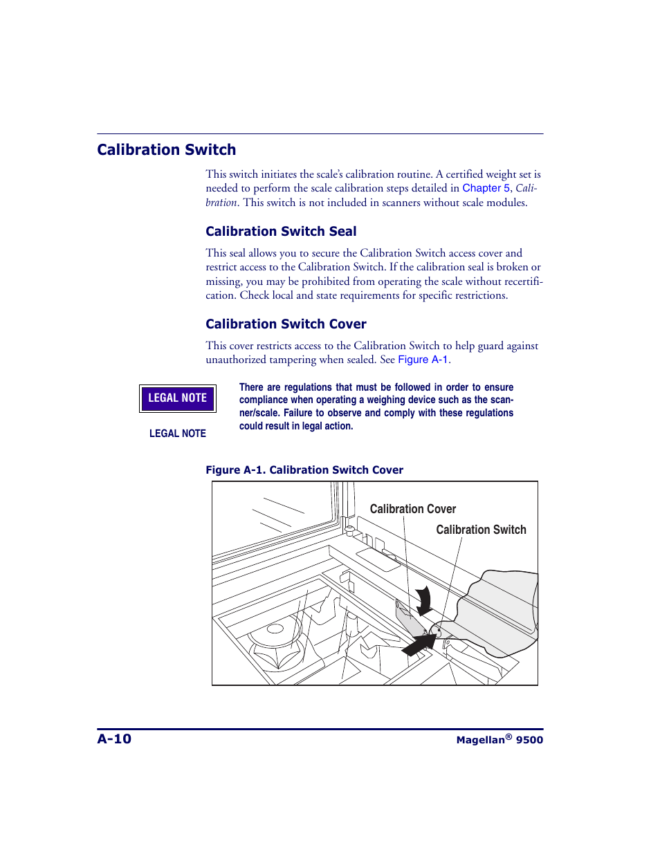 Calibration switch | Datalogic Scanning 9500 User Manual | Page 406 / 460