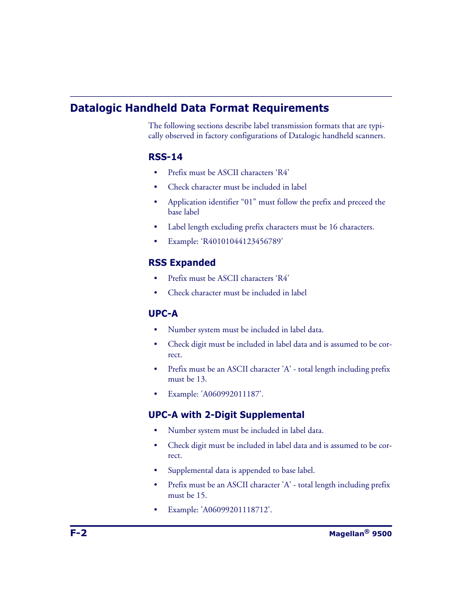 Datalogic handheld data format requirements | Datalogic Scanning 9500 User Manual | Page 444 / 460