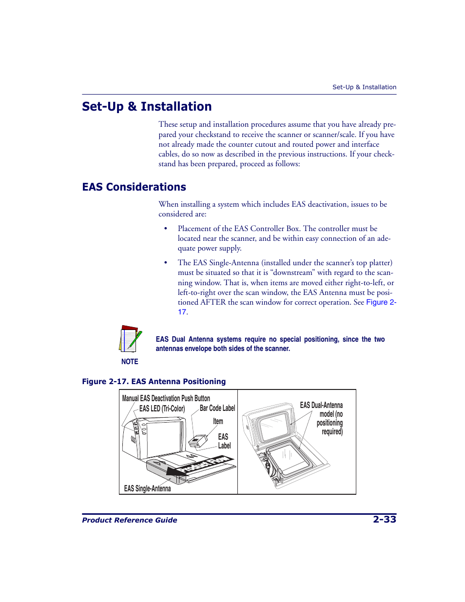 Set-up & installation, Eas considerations, Set-up & installation -33 | Eas considerations -33 | Datalogic Scanning 9500 User Manual | Page 61 / 460