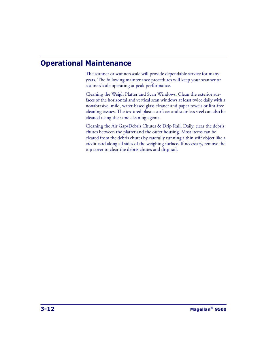 Operational maintenance, Operational maintenance -12 | Datalogic Scanning 9500 User Manual | Page 82 / 460
