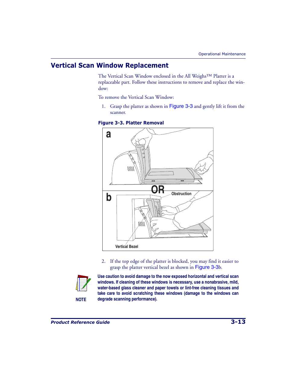 Vertical scan window replacement, Vertical scan window replacement -13, Ab or | Datalogic Scanning 9500 User Manual | Page 83 / 460