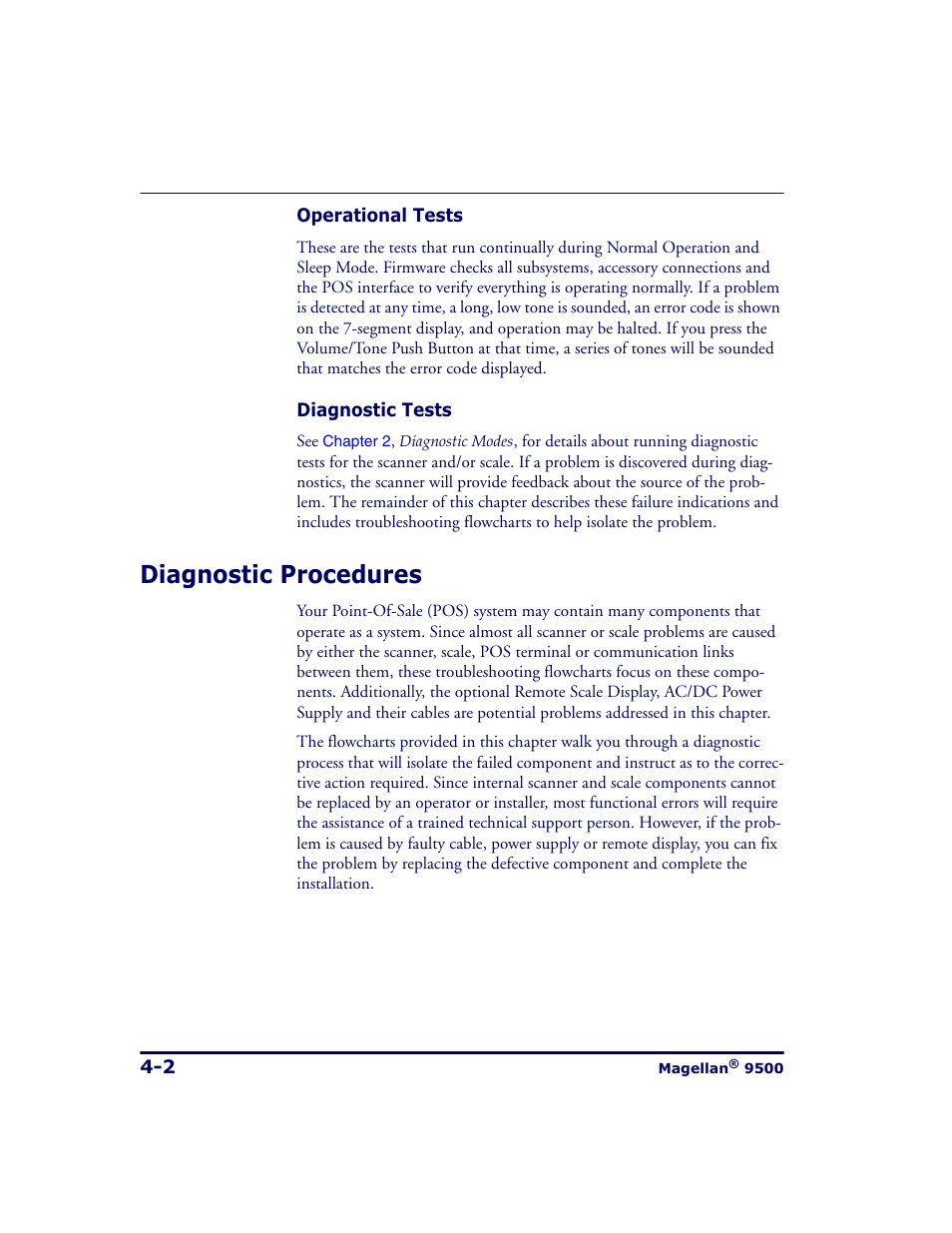 Diagnostic procedures, Diagnostic procedures -2 | Datalogic Scanning 9500 User Manual | Page 88 / 460