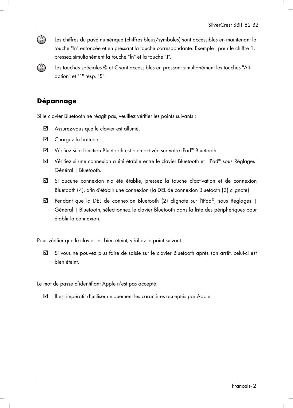 Dépannage | Silvercrest SBiT 82 B2 User Manual | Page 23 / 60