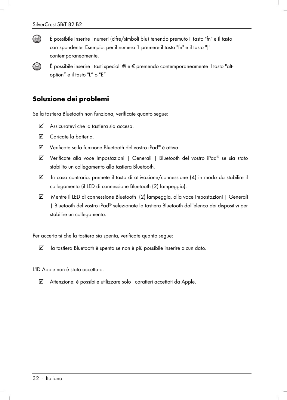 Soluzione dei problemi | Silvercrest SBiT 82 B2 User Manual | Page 34 / 60