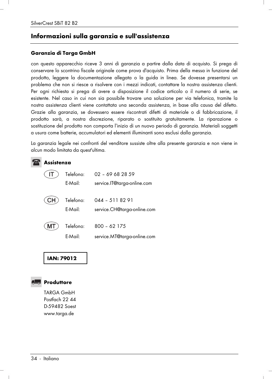 Informazioni sulla garanzia e sull'assistenza | Silvercrest SBiT 82 B2 User Manual | Page 36 / 60