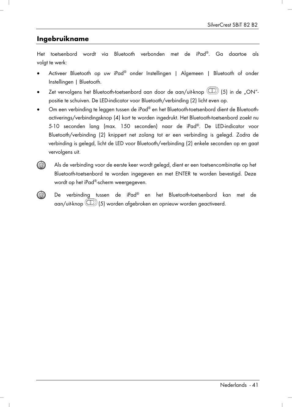 Ingebruikname | Silvercrest SBiT 82 B2 User Manual | Page 43 / 60