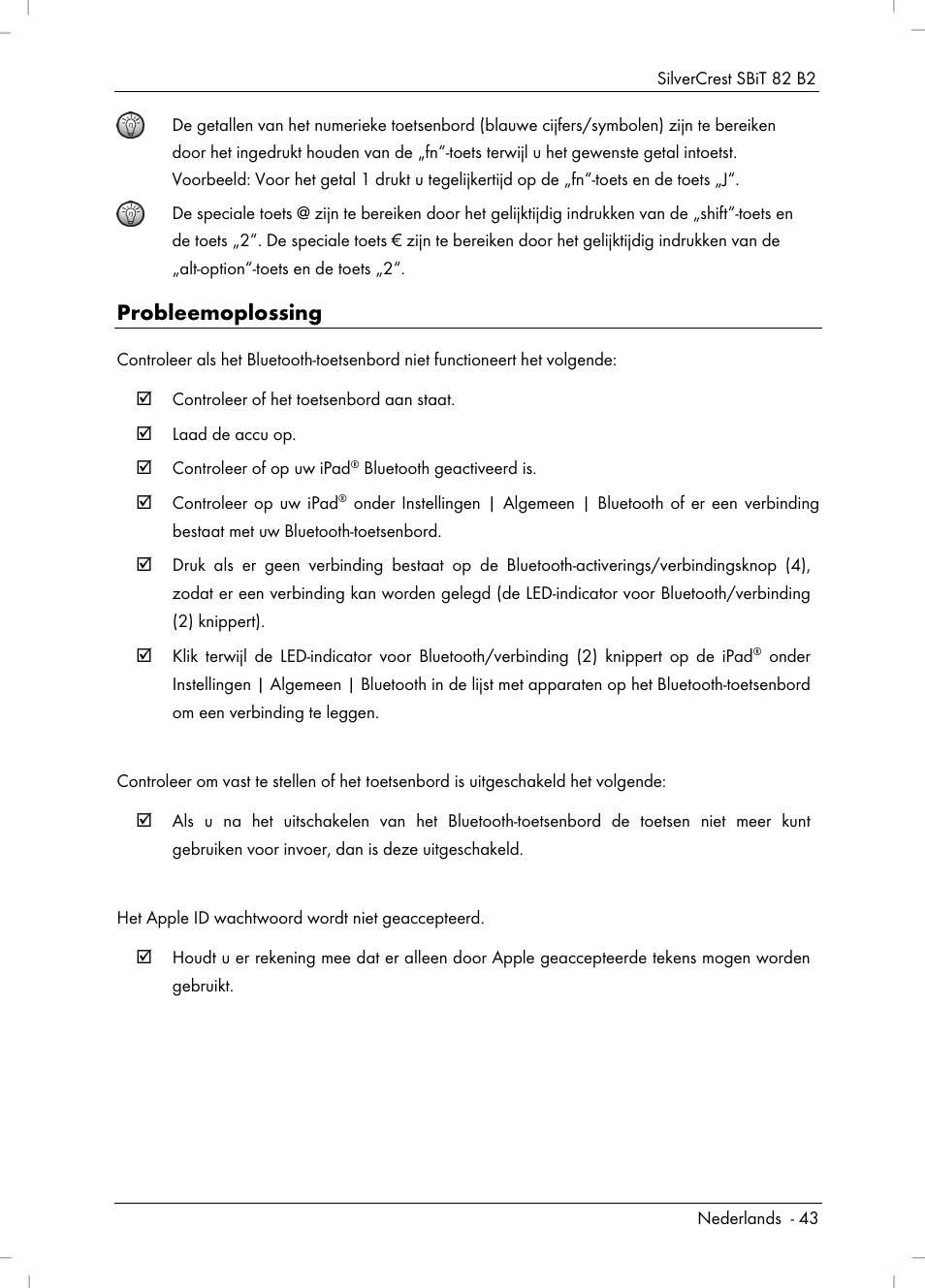Probleemoplossing | Silvercrest SBiT 82 B2 User Manual | Page 45 / 60