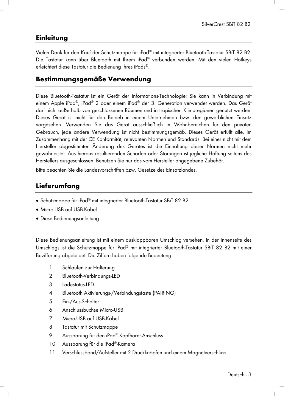 Einleitung, Bestimmungsgemäße verwendung, Lieferumfang | Silvercrest SBiT 82 B2 User Manual | Page 5 / 60