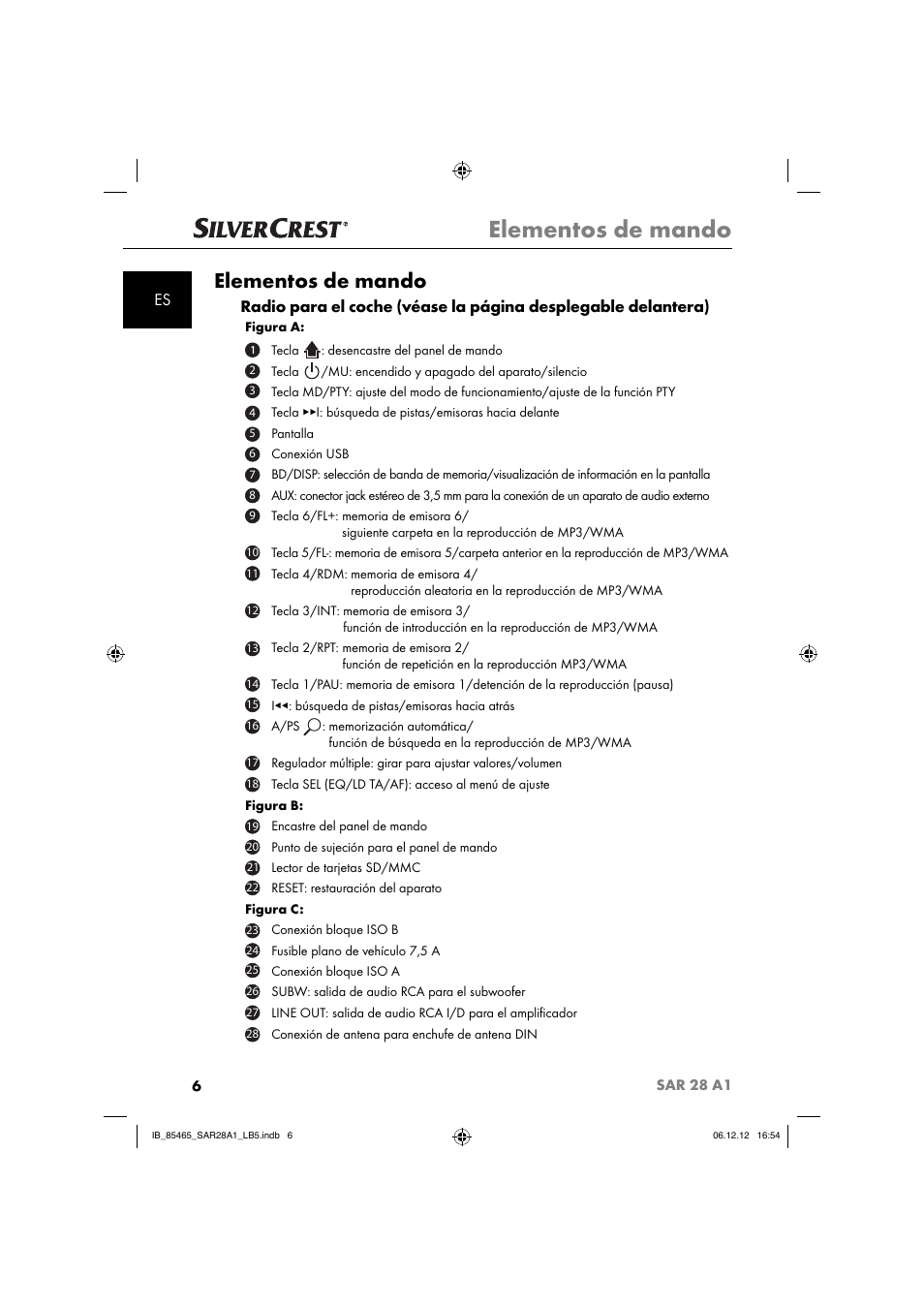 Elementos de mando | Silvercrest SAR 28 A1 User Manual | Page 10 / 155