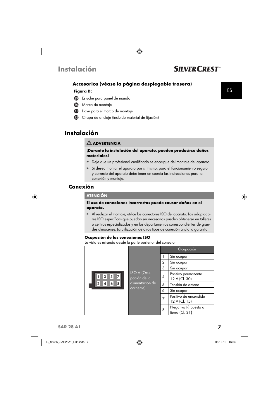 Instalación, Conexión | Silvercrest SAR 28 A1 User Manual | Page 11 / 155