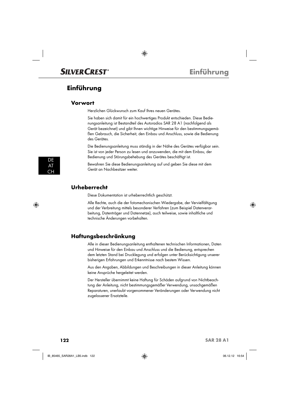 Einführung, Vorwort, Urheberrecht | Haftungsbeschränkung | Silvercrest SAR 28 A1 User Manual | Page 126 / 155