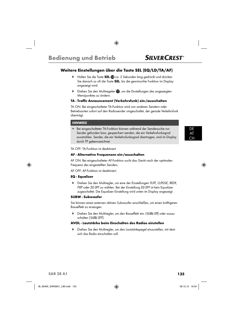 Bedienung und betrieb | Silvercrest SAR 28 A1 User Manual | Page 139 / 155