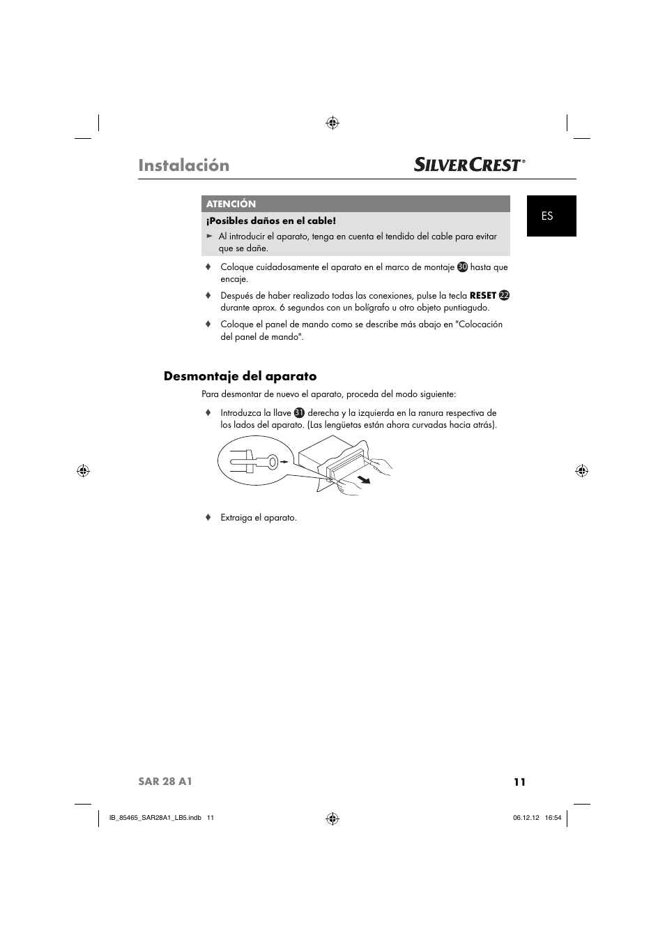 Instalación, Desmontaje del aparato | Silvercrest SAR 28 A1 User Manual | Page 15 / 155