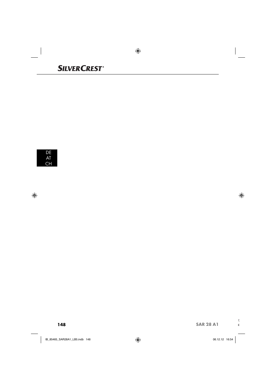 De at ch | Silvercrest SAR 28 A1 User Manual | Page 152 / 155