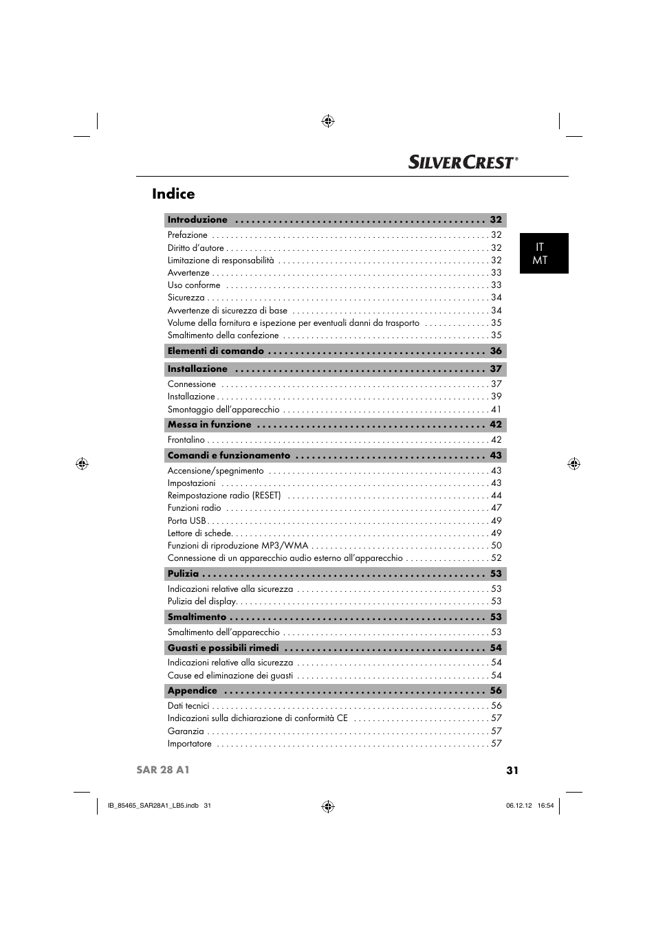 Indice, It mt | Silvercrest SAR 28 A1 User Manual | Page 35 / 155