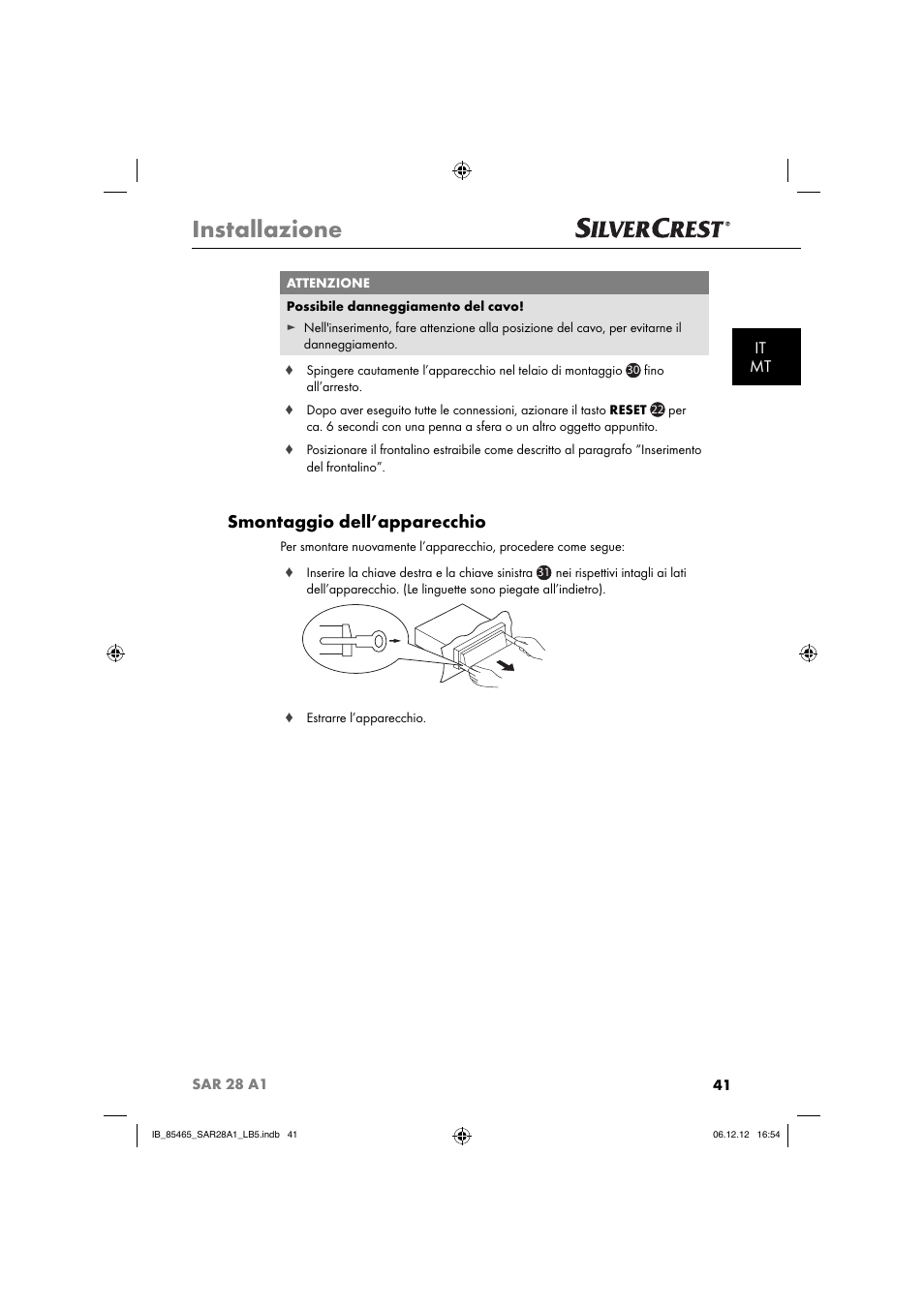 Installazione, Smontaggio dell’apparecchio, It mt | Silvercrest SAR 28 A1 User Manual | Page 45 / 155