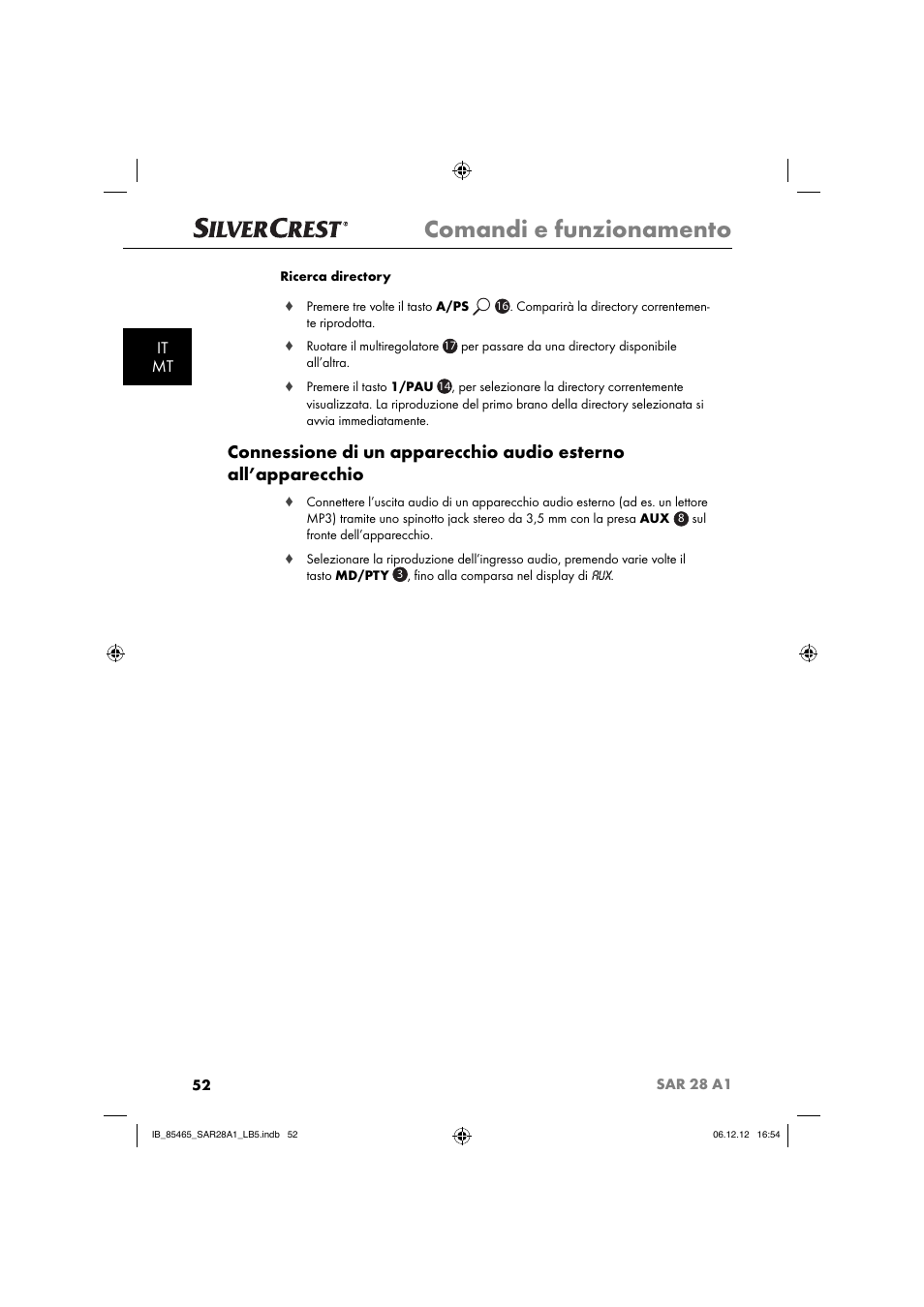 Comandi e funzionamento, It mt | Silvercrest SAR 28 A1 User Manual | Page 56 / 155