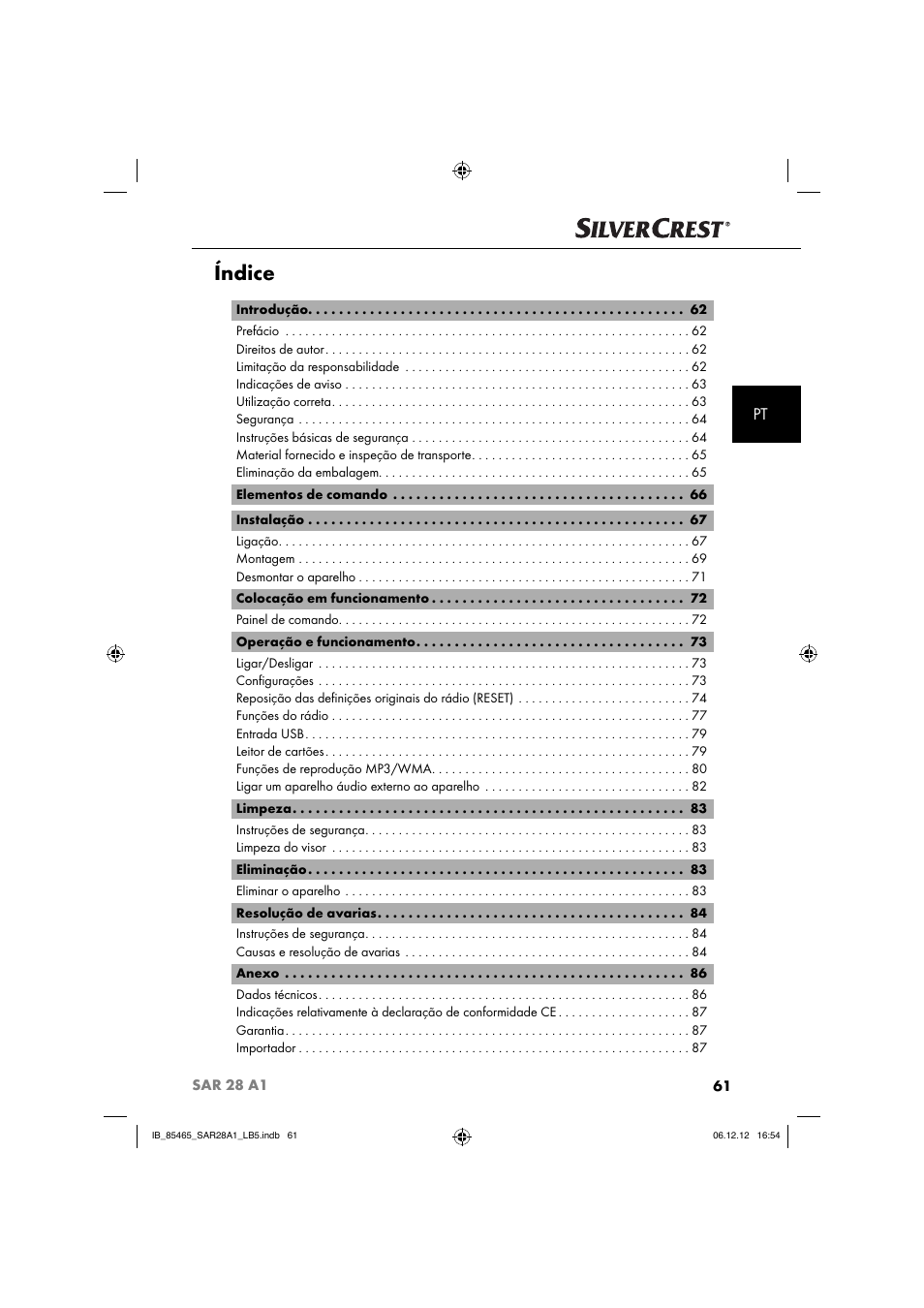 Índice | Silvercrest SAR 28 A1 User Manual | Page 65 / 155