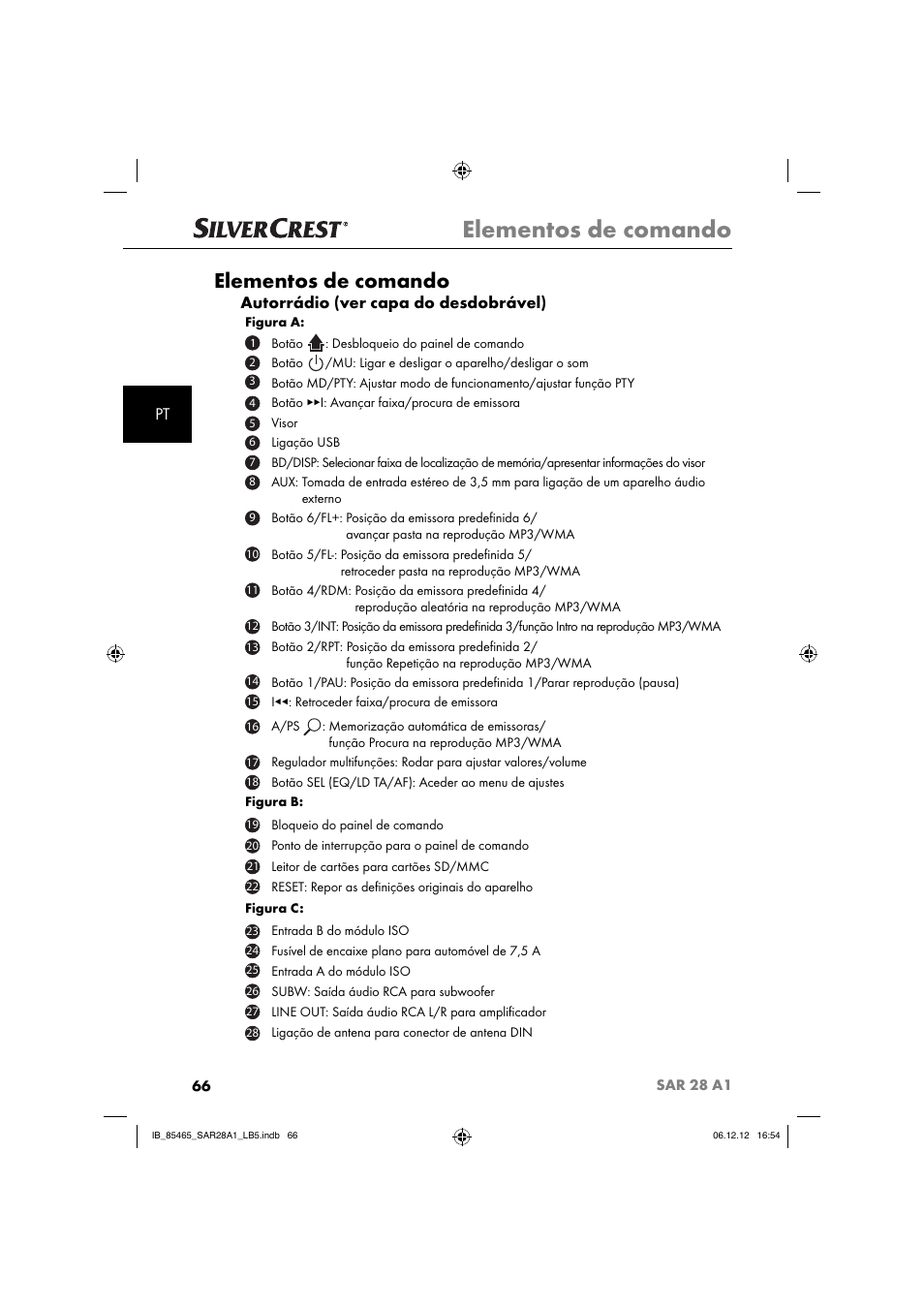 Elementos de comando, Autorrádio (ver capa do desdobrável) | Silvercrest SAR 28 A1 User Manual | Page 70 / 155