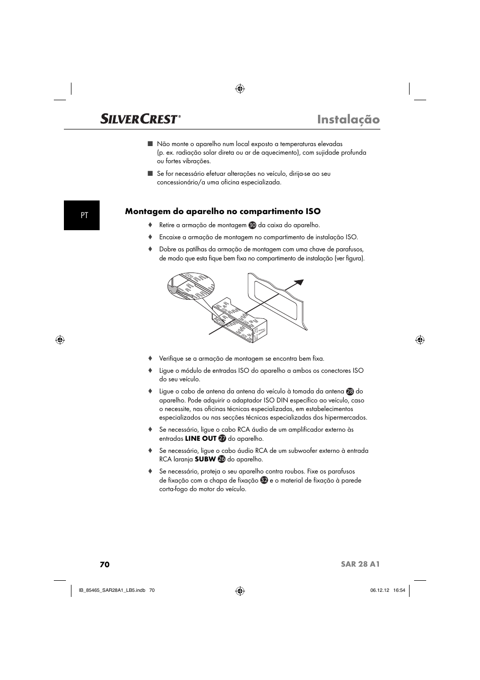 Instalação, Montagem do aparelho no compartimento iso | Silvercrest SAR 28 A1 User Manual | Page 74 / 155