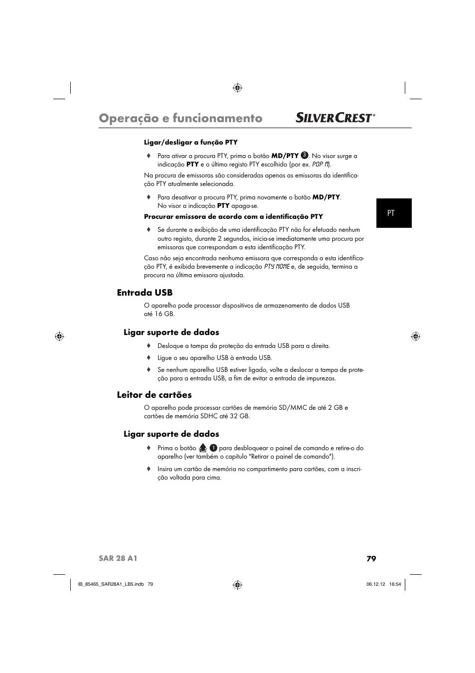 Operação e funcionamento, Entrada usb, Leitor de cartões | Ligar suporte de dados | Silvercrest SAR 28 A1 User Manual | Page 83 / 155