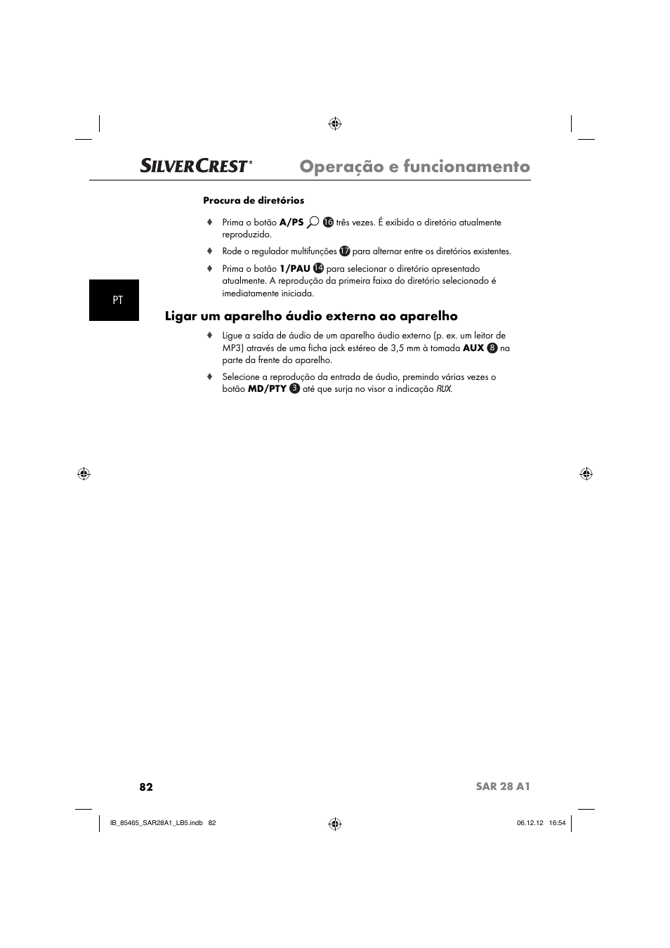 Operação e funcionamento, Ligar um aparelho áudio externo ao aparelho | Silvercrest SAR 28 A1 User Manual | Page 86 / 155