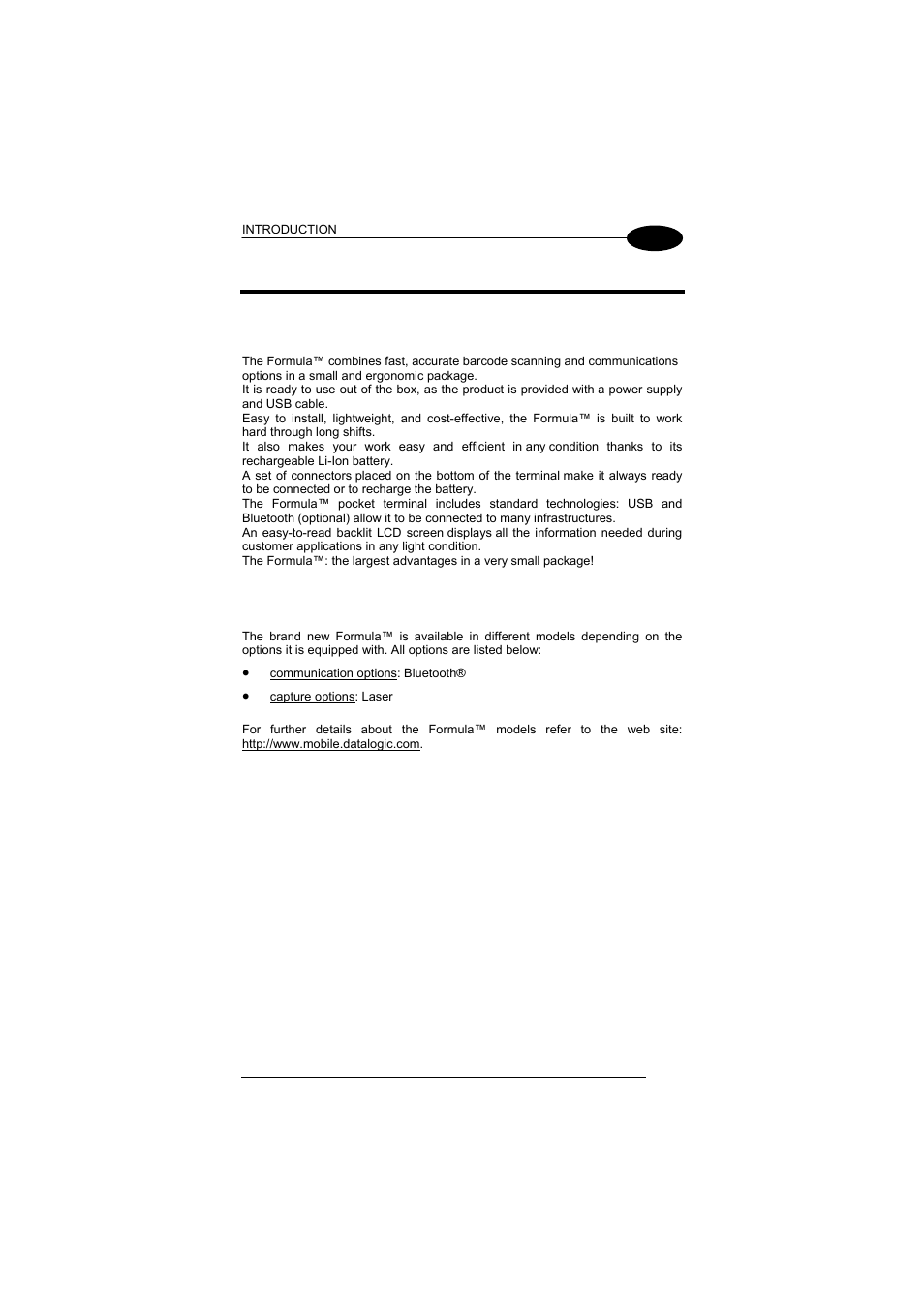 Introduction, Formula™ description, Available models | 1 introduction | Datalogic Scanning Formula User Manual | Page 21 / 72