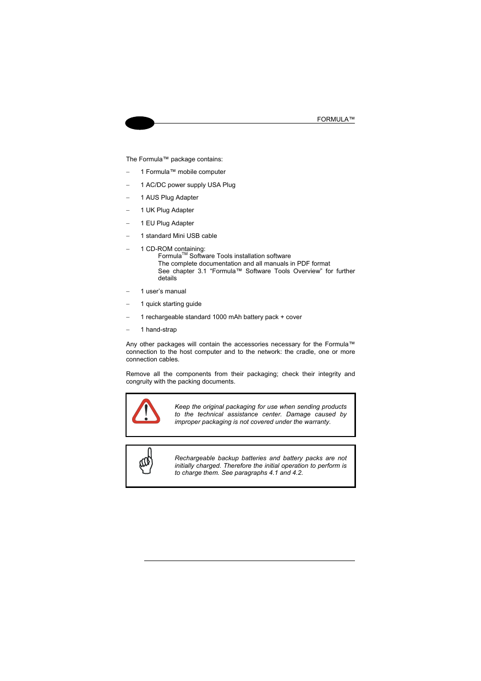 Package contents, 3 package contents | Datalogic Scanning Formula User Manual | Page 22 / 72