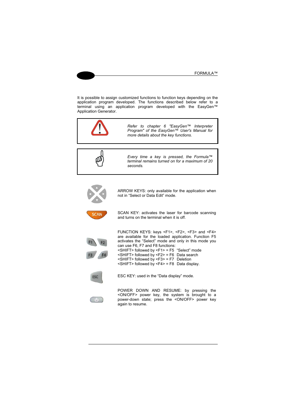 Description of the keys using easygen, 6 description of the keys using easygen | Datalogic Scanning Formula User Manual | Page 48 / 72