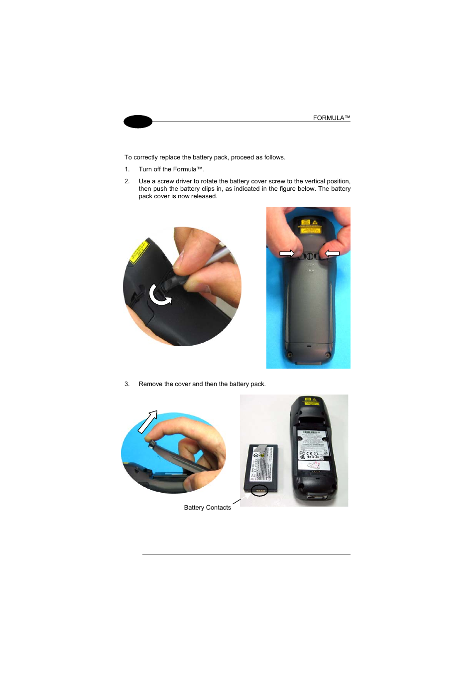 Replacing the battery pack, 3 replacing the battery pack | Datalogic Scanning Formula User Manual | Page 54 / 72