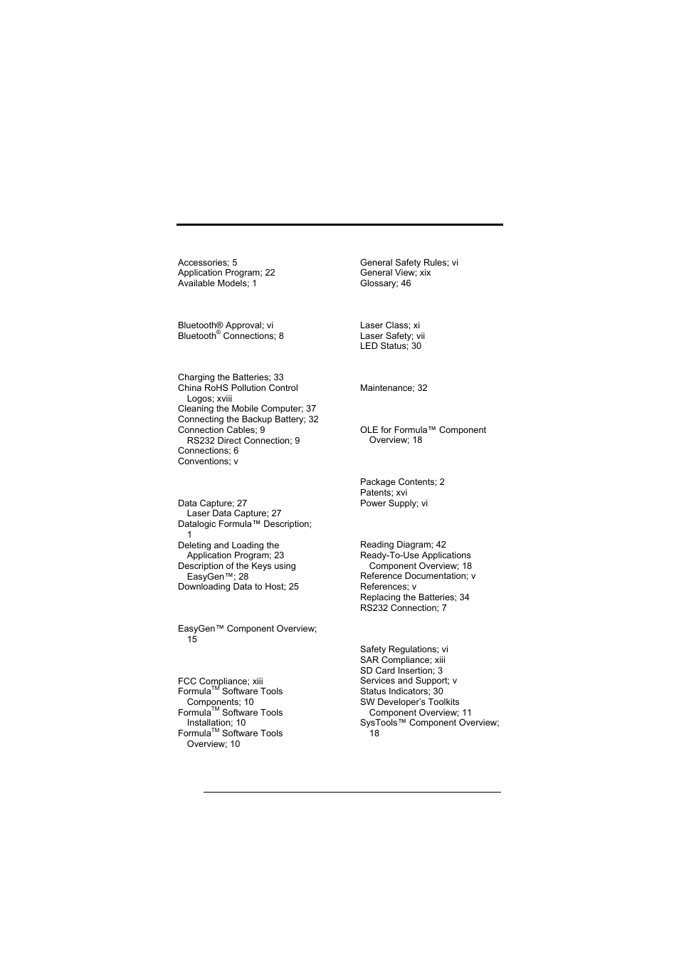 Index | Datalogic Scanning Formula User Manual | Page 68 / 72