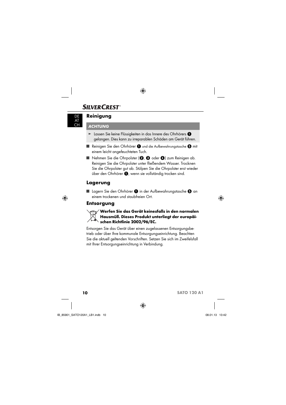 Reinigung, Lagerung, Entsorgung | Silvercrest SATO 120 A1 User Manual | Page 13 / 73