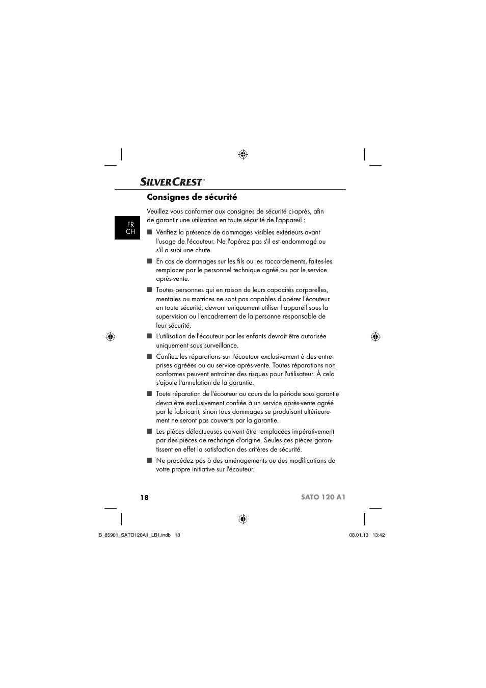 Consignes de sécurité | Silvercrest SATO 120 A1 User Manual | Page 21 / 73