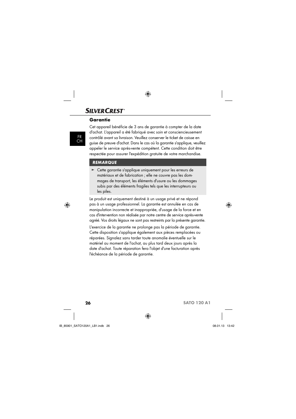 Garantie | Silvercrest SATO 120 A1 User Manual | Page 29 / 73