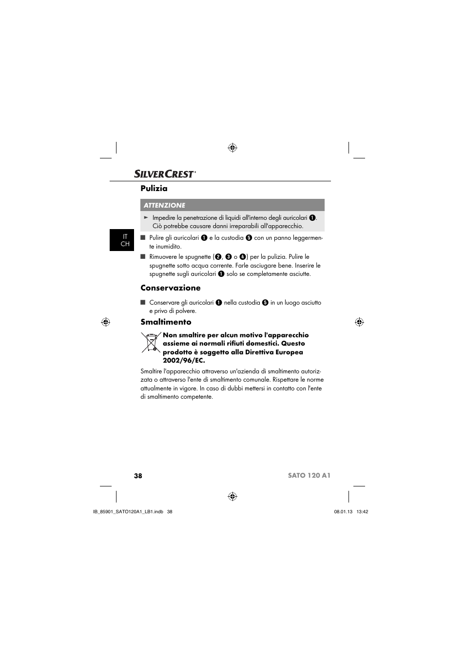Pulizia, Conservazione, Smaltimento | Silvercrest SATO 120 A1 User Manual | Page 41 / 73