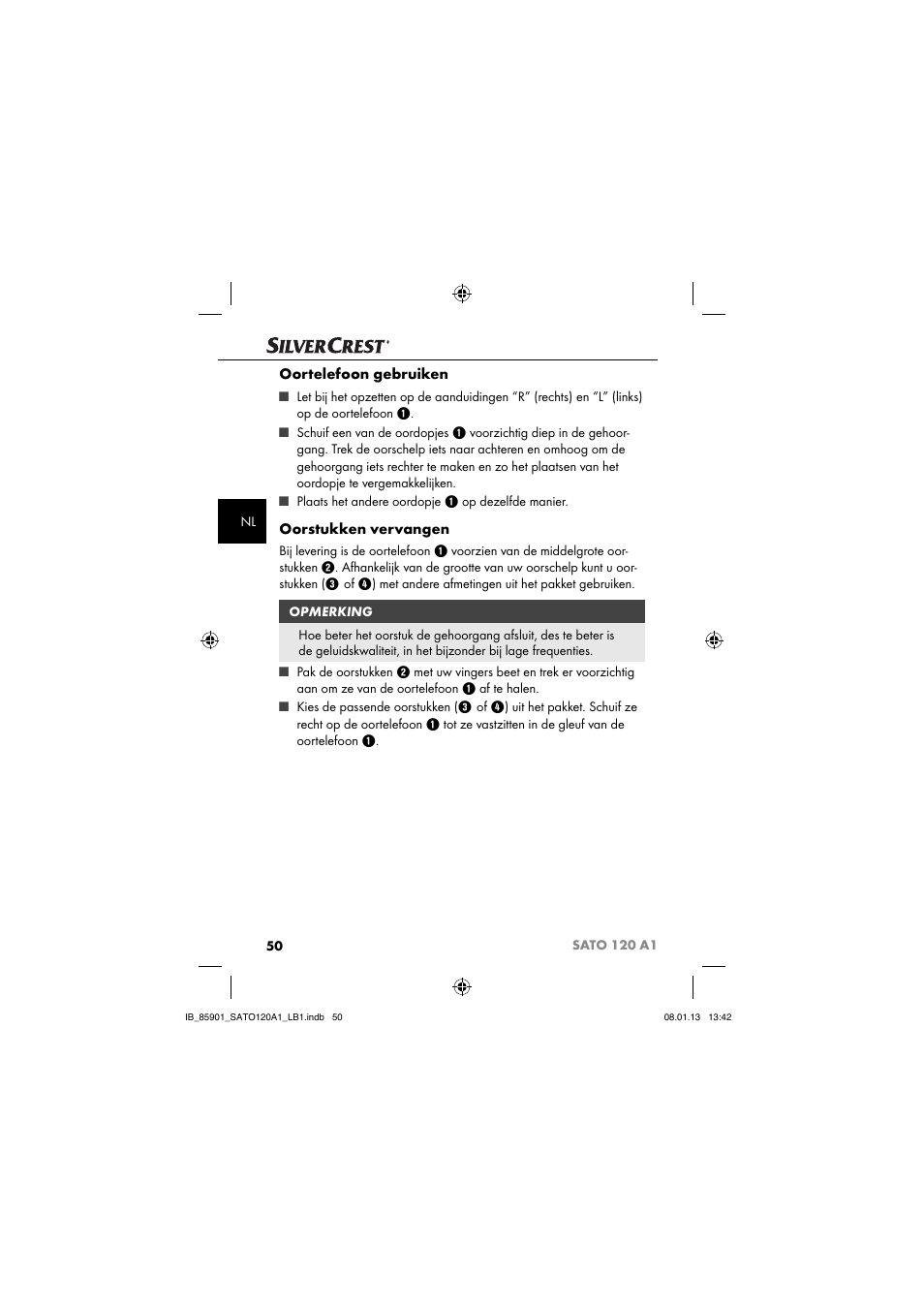 Oortelefoon gebruiken, Oorstukken vervangen | Silvercrest SATO 120 A1 User Manual | Page 53 / 73