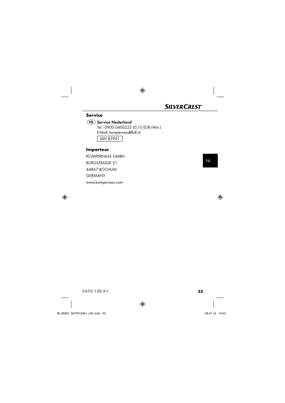 Service, Importeur | Silvercrest SATO 120 A1 User Manual | Page 58 / 73