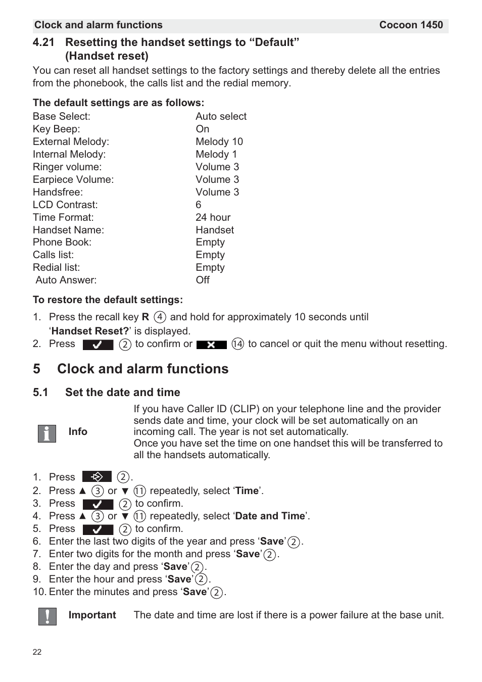 5clock and alarm functions | Silvercrest COCOON 1450 User Manual | Page 24 / 49