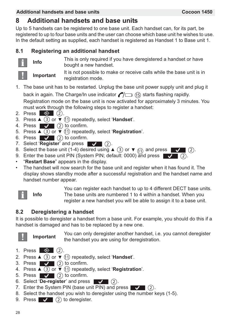 8additional handsets and base units | Silvercrest COCOON 1450 User Manual | Page 30 / 49