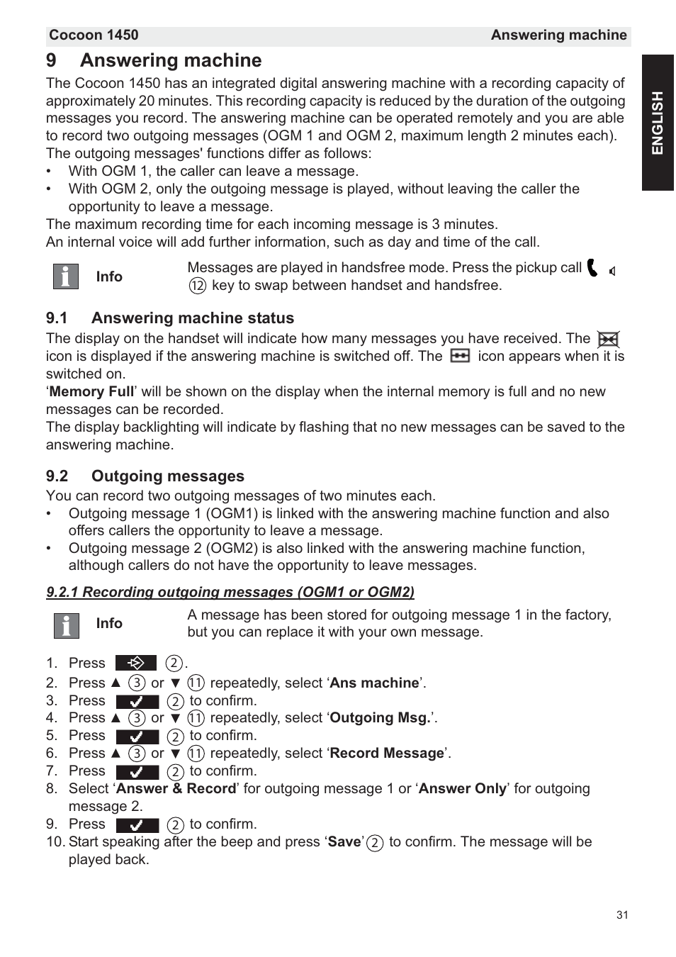 9answering machine | Silvercrest COCOON 1450 User Manual | Page 33 / 49