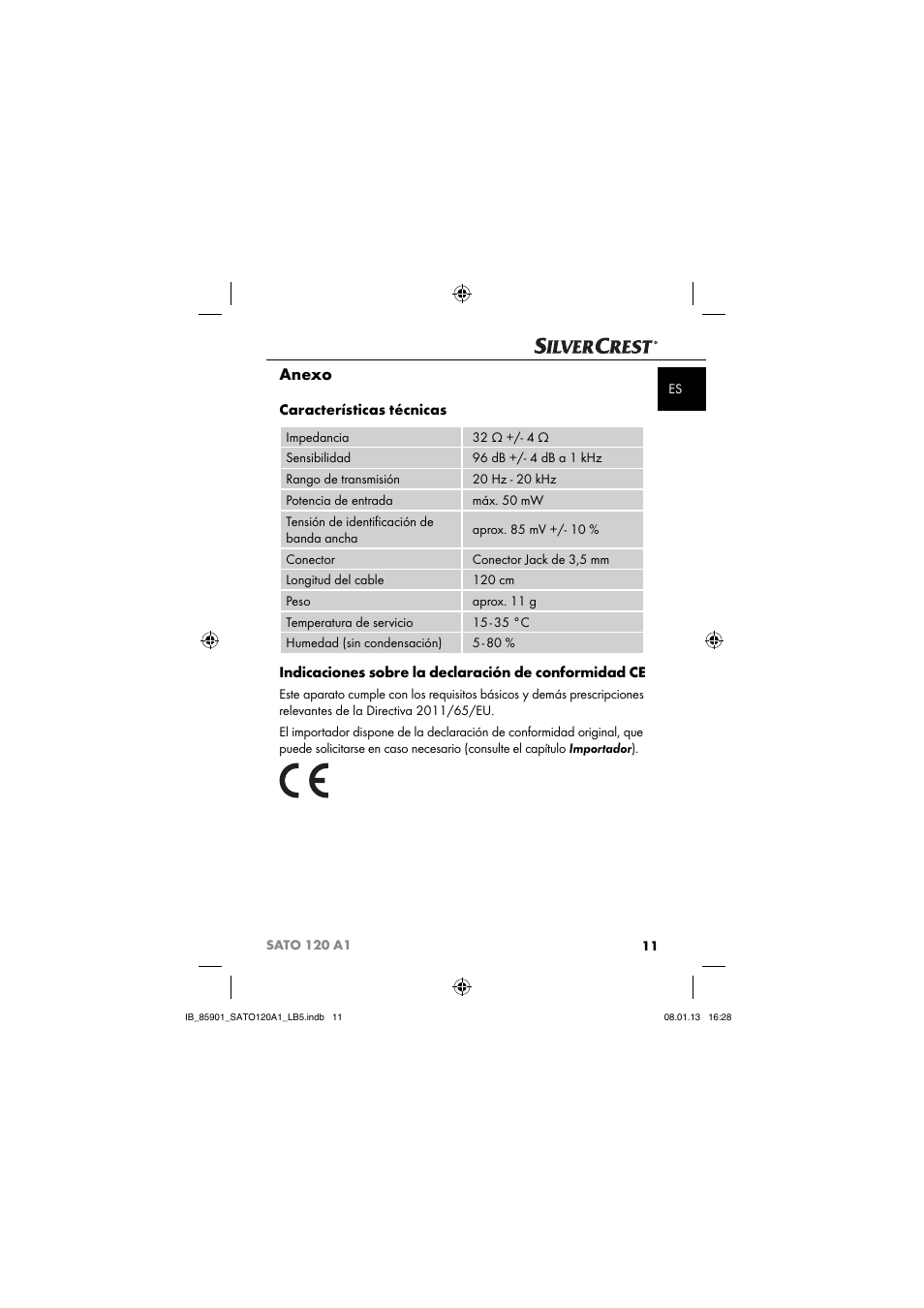 Anexo, Características técnicas | Silvercrest SATO 120 A1 User Manual | Page 14 / 45