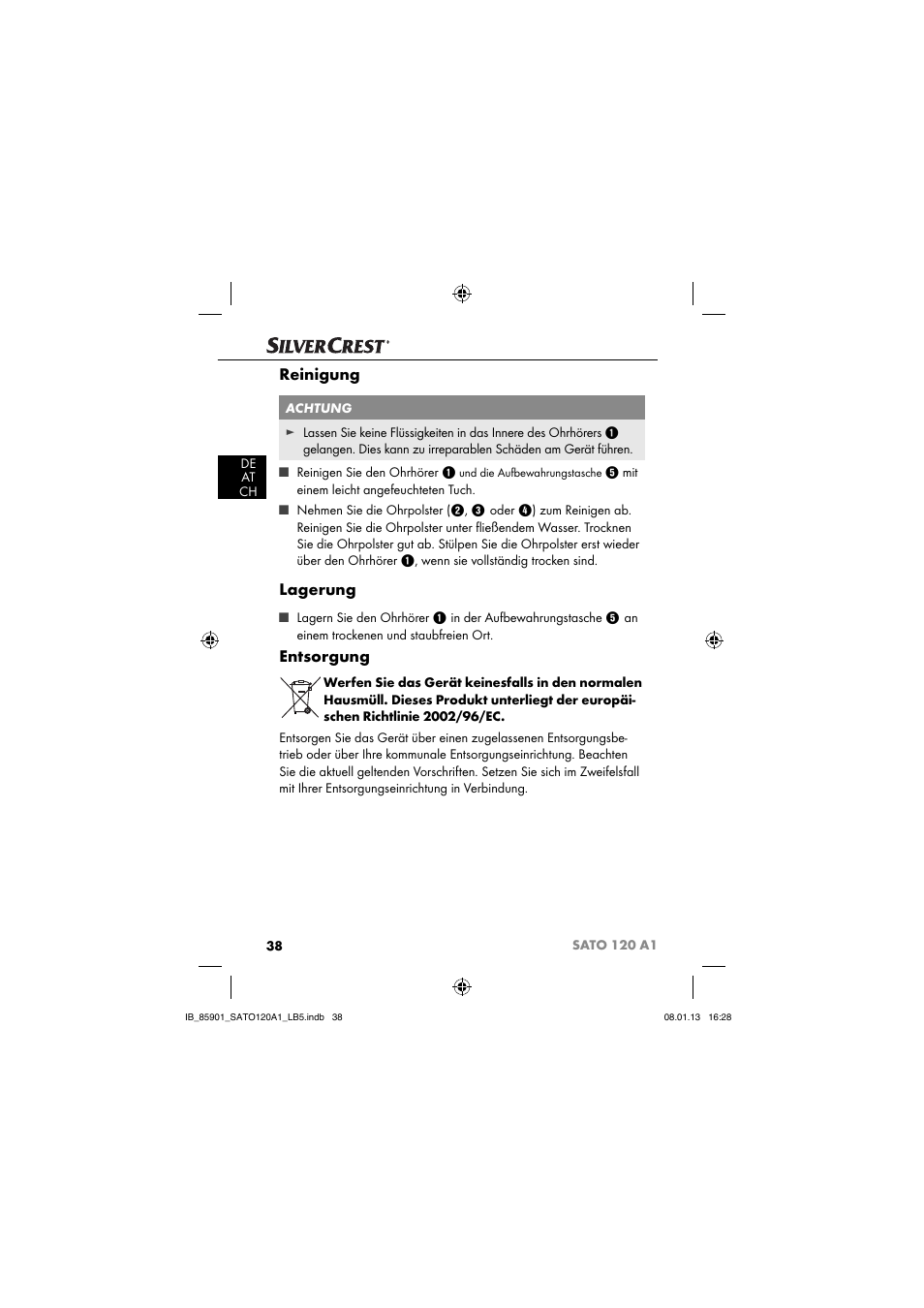 Reinigung, Lagerung, Entsorgung | Silvercrest SATO 120 A1 User Manual | Page 41 / 45