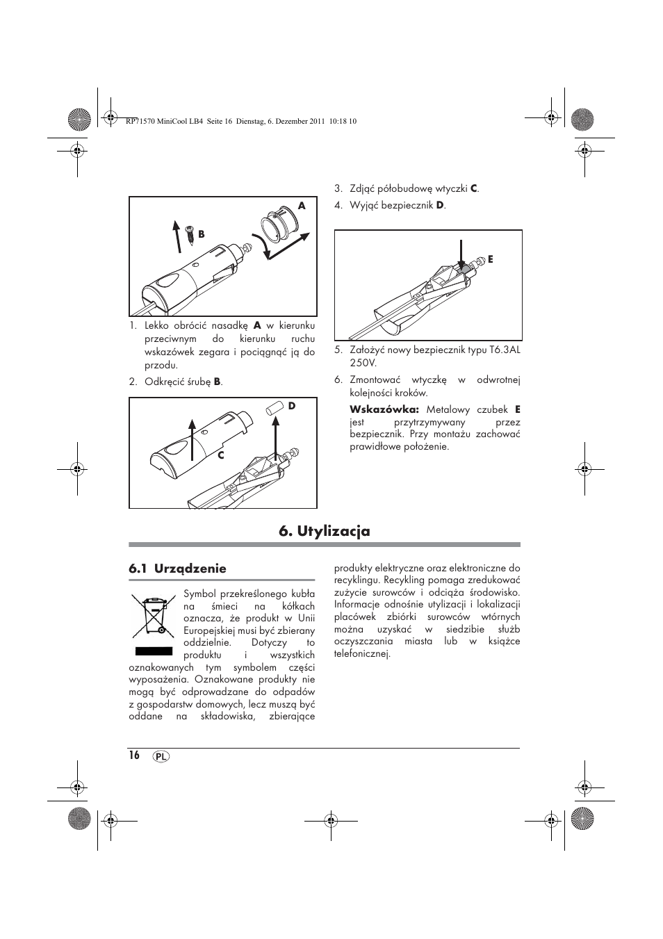 Utylizacja | Silvercrest SMK 15 A1 User Manual | Page 18 / 62