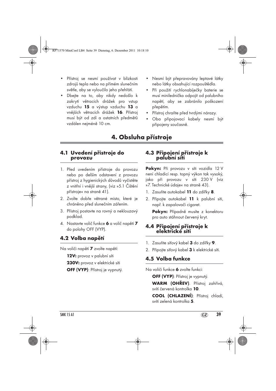 Obsluha přístroje | Silvercrest SMK 15 A1 User Manual | Page 41 / 62