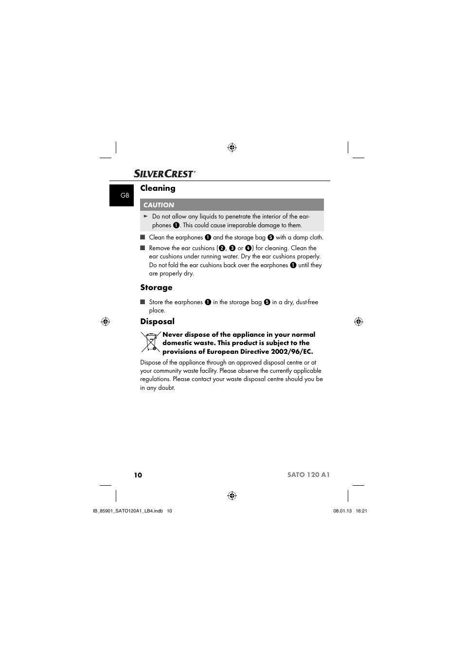 Cleaning, Storage, Disposal | Silvercrest SATO 120 A1 User Manual | Page 13 / 59