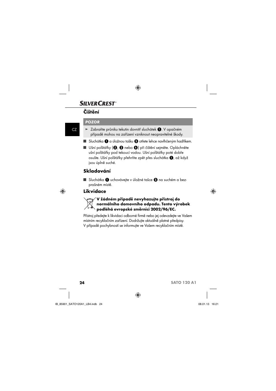 Čištění, Skladování, Likvidace | Silvercrest SATO 120 A1 User Manual | Page 27 / 59